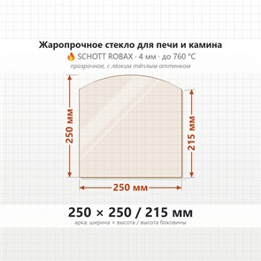 Стекло 250*250/215 мм 4мм, Арка для Печи-Камина Огнеупорное 7321
