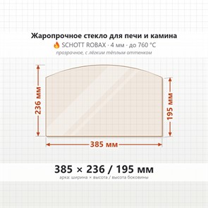 Стекло 385*236/195 мм 4мм, Арка для Печи и Камина (огнеупорное) Прозрачное 9288