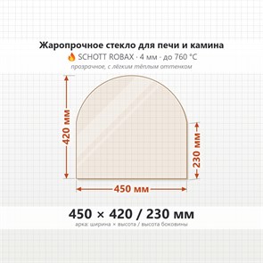 Стекло 450*420/230 мм 4мм (Арка) для Печи-Камина Огнеупорное 7393
