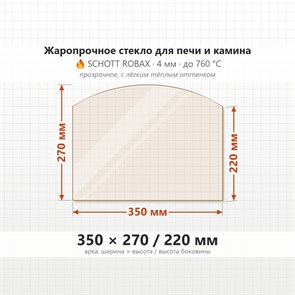 Стекло 350*270/220 мм 4 мм (Арка) для Печи-Камина Огнеупорное 7405