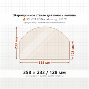 Стекло 358*233/128  мм 4мм Арка для печи-камина 8622