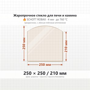 Стекло 250*250/210 мм 4мм Арка для Печи-Камина Огнеупорное 7531