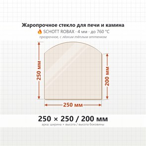 Стекло 250*250/200 мм 4мм (Арка) для Печи-Камина Огнеупорное 8256