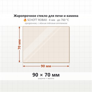 Стекло 90*70 мм 4мм, для Печи и Камина (огнеупорное) Прозрачное 40022