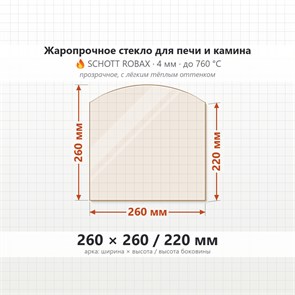 Стекло 260*260/220 мм 4мм, Арка для Печи и Камина (огнеупорное) Прозрачное 7737