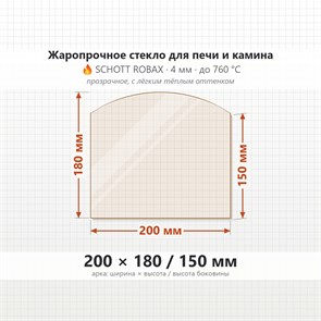Стекло 200*180/150 мм 4мм Арка для Печи-Камина Огнеупорное 7849
