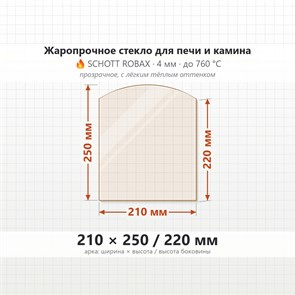 Стекло 210*250/220 мм 4мм, Арка для Печи и Камина (огнеупорное) Прозрачное 8105