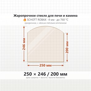 Стекло 250*246/200 мм 4мм (Арка) для Печи-Камина Огнеупорное 7700