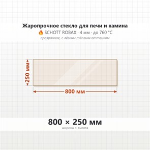 Стекло 800*250 мм 4мм, для Печи и Камина (огнеупорное) Прозрачное 8246