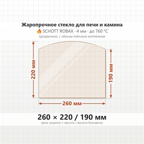 Стекло 260*220/190 мм 4 мм Арка  для Печи Камина огнеупорное 7864