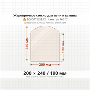 Стекло 200*240/190 мм 4мм для Печи-Камина Огнеупорное 8393