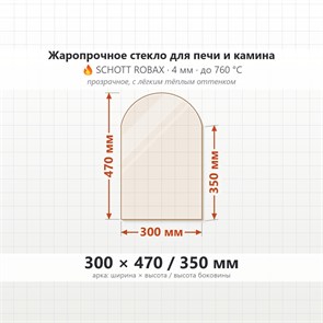 Стекло 300*470*350 мм (Арка) 4мм для Печи-Камина Огнеупорное 7036