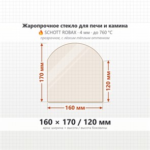 Стекло 160*170/120 мм 4мм, Арка для Печи и Камина (огнеупорное) Прозрачное 7736
