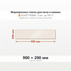 Стекло 900*200 мм 4мм, для Печи и Камина (огнеупорное) Прозрачное 8263