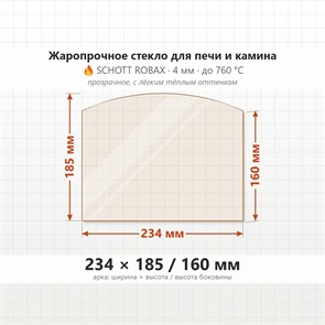 Стекло 234*185/160 мм 4мм, Арка для Печи и Камина (огнеупорное) Прозрачное 8077