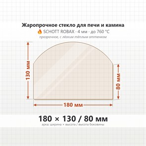 Стекло 180*130/80 мм 4мм, Арка для Печи и Камина (огнеупорное) Прозрачное 8459
