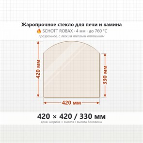 Стекло 420*420/330 мм 4мм, Арка для Печи и Камина (огнеупорное) Прозрачное 8371