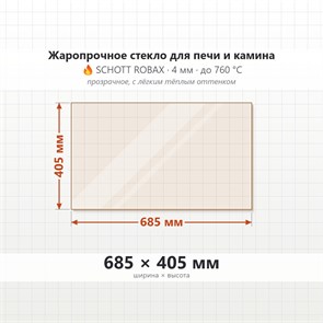 Стекло 685*405 мм 4мм, для Печи и Камина (огнеупорное) Прозрачное 7815